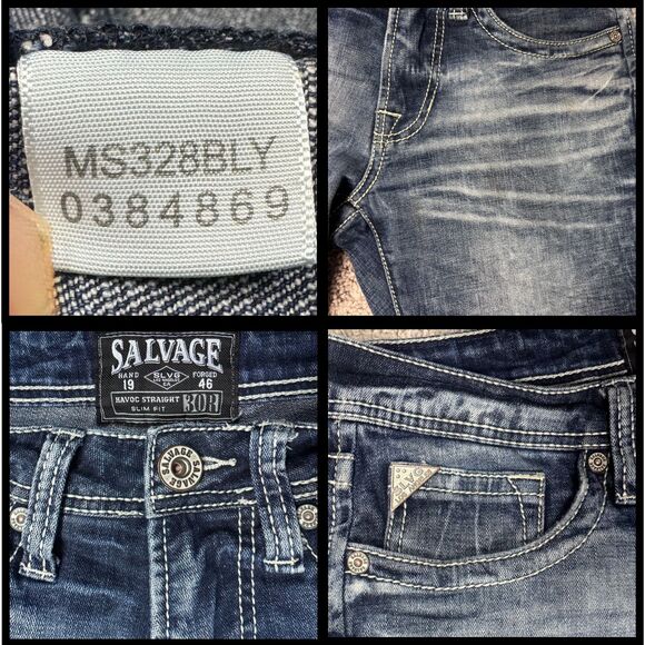 Buckle Salvage Jeans Men Havoc Straight Slim Fit Denim Moto 30R Biker Grunge Y2K - Picture 9 of 9